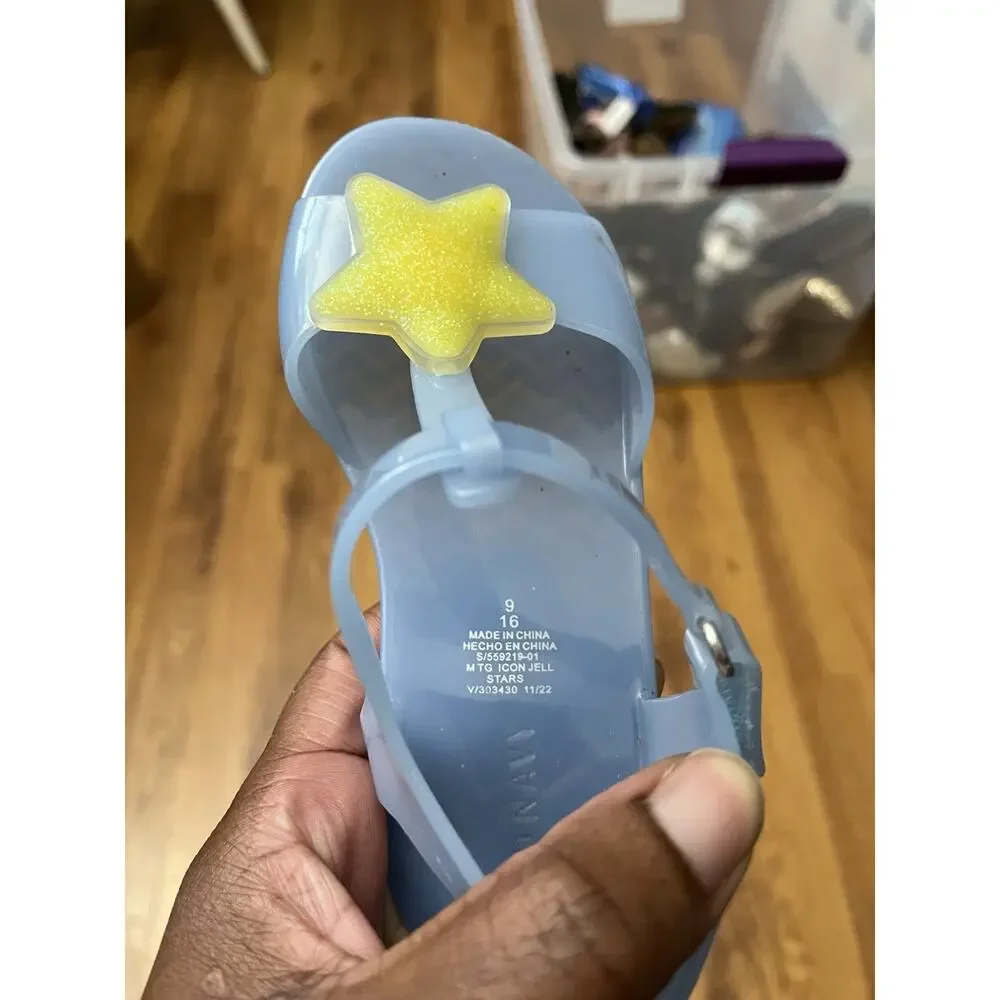 Old Navy Girls Jelly Sandals Blue w/ Yellow Star Charm Size 9 Summer Shoes